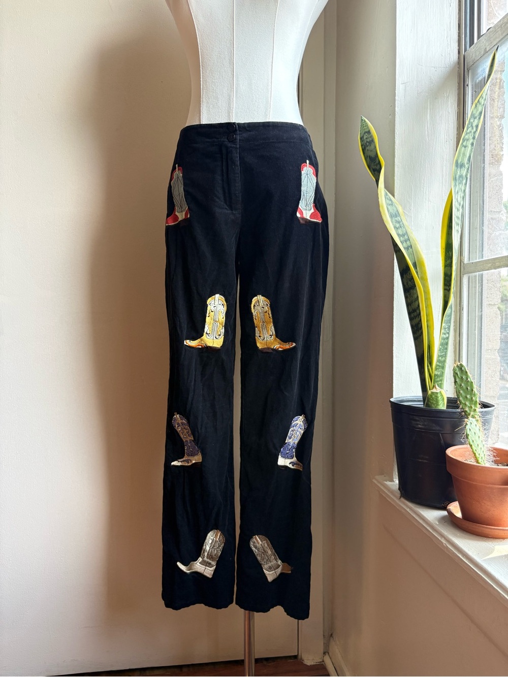 CJ Laing cowboy boots embroidered corduroy pants